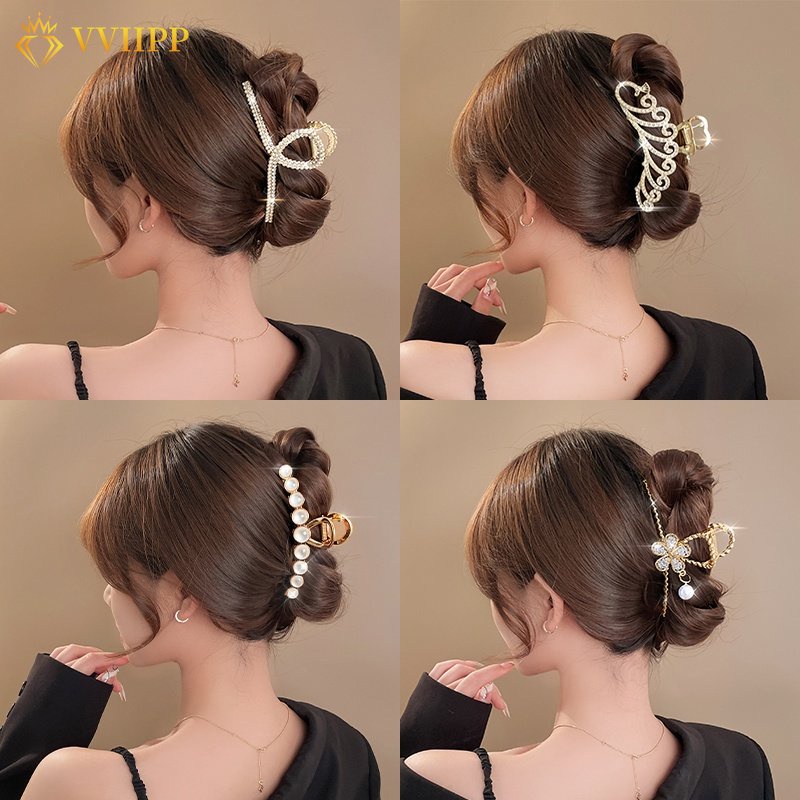 Korean Butterfly Flower Square Hair Claw Clips Opal Pearl Crystal Fishtail Cross Hairpin for Women Hair Accessories